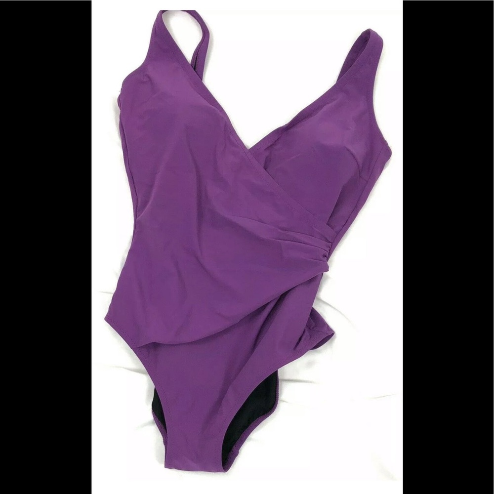 Gottex Purple Swimsuit One Piece Low Back Ruching